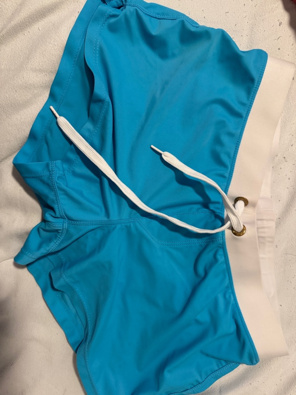 Fila Bright Turquoise Blue Men’s Swim Trunks with White Waistband